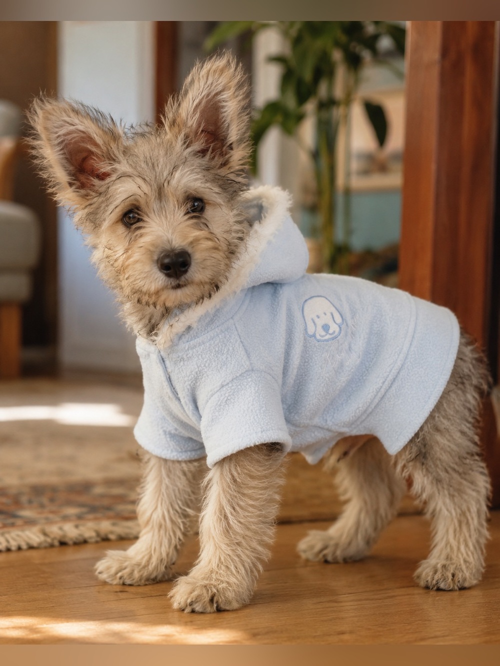 Petco XS Blue Fleece Dog Hoodie Faux Fur Trim Puppy Coat